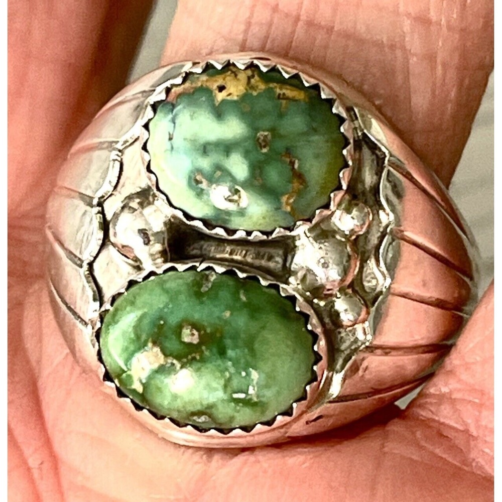 Navajo Mens Turquoise Sonoran Ring Sz 12 Sterling‎ Signed Spencer Fans Band